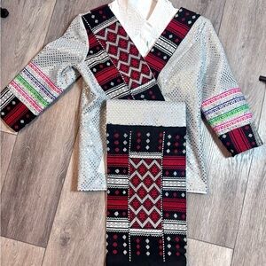 Hmong silver Colorful Patterned Traditional Outfit 38